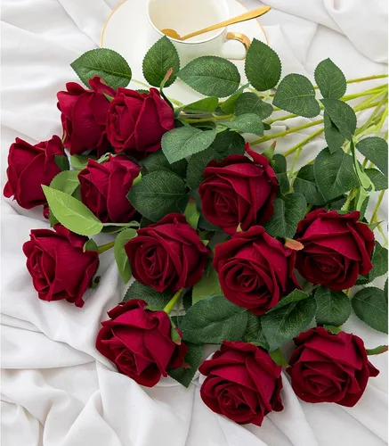 Vista 15 de Hawesome Rosas artificiales de seda – 12 piezas de rosas negras artificiales con tallos para decoración del hogar, boda, centro de mesa, hotel