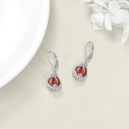 Vista 141 de Aretes colgantes con forma de lágrima de filigrana de piedra lunar de plata de ley 925 con cierre de palanca para mujer, regalos de joyería