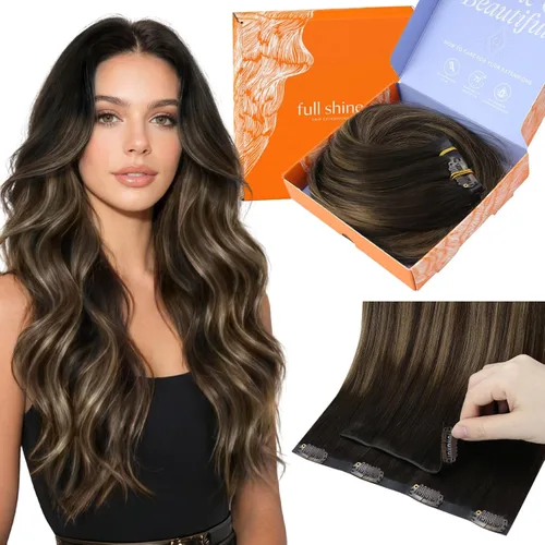 Vista 15 de Full Shine - Extensiones de cabello sin costuras con clip, color marrón oscuro