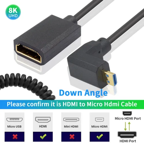 Vista 3 de Duttek Cable de extensión HDMI a Micro HDMI de 90 grados de 8K, 48 Gbps, 8 K a 60 Hz, ángulo descendente micro HDMI macho a HDMI hembra cable