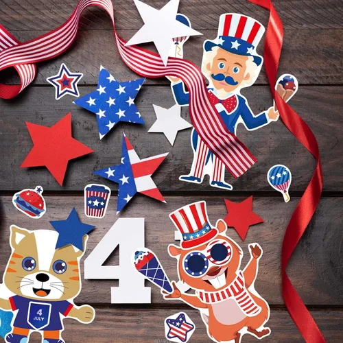 Vista 4 de 4th of July Independence Day Make-a-face Stickers Patriotic Crafts Stickers for Kids, Make Your Own Sticker, Fourth of July American