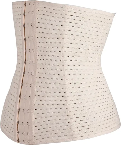 Vista 5 de Corsé de entrenamiento de cintura para mujer, entrenamiento deportivo, moldeador de cuerpo, control de abdomen con ganchos ajustables, Negro + piel