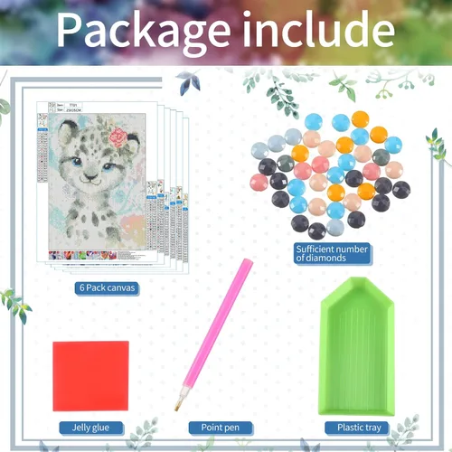 Vista 3 de Containlol Juego de 6 piezas de arte de diamantes para niños, lindos animales, arte de diamantes para adultos principiantes, 5D, kit de pintura