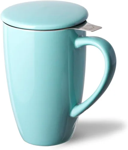 Vista 23 de Sweejar Taza de Té de Porcelana con Infusor y Tapa, Tetera con Filtro, Colador Infusor de Tazas de Té de Hojas Sueltas, 16 Fl Oz para Azul degradado