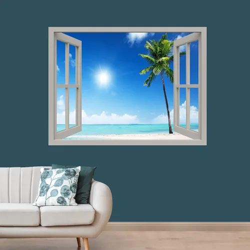 Vista 3 de IDEA4WALL Adhesivo mural removible para pared, arena blanca tropical, playa, orilla, palmera, naturaleza, desierto, fotografía, arte moderno