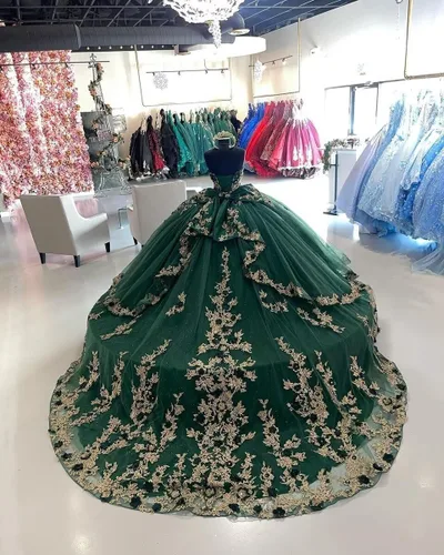 Vista 6 de Mouccy Preciosos vestidos de quinceañera sin tirantes con cuentas vestido de bola hinchado de encaje vestidos de fiesta con tren floral dulce 15 16