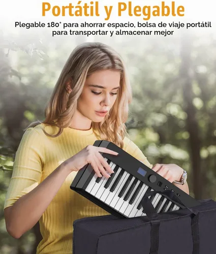 Vista 8 de KONIX Teclado de piano plegable, 88 teclas, tamaño completo, teclado plegable semiponderado, teclado electrónico portátil Bluetooth con soporte