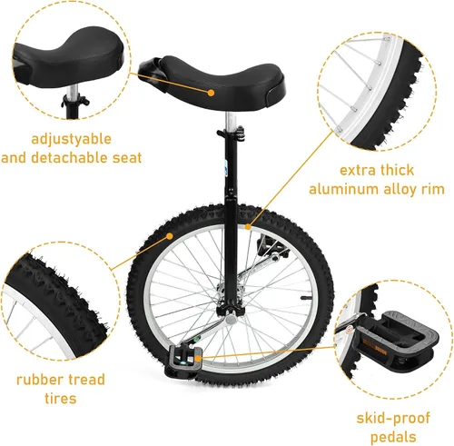 Vista 4 de Nisorpa Bicicleta clásica de una rueda negra de 20 pulgadas con borde de aleación antideslizante y pedal de altura ajustable para niños y adultos