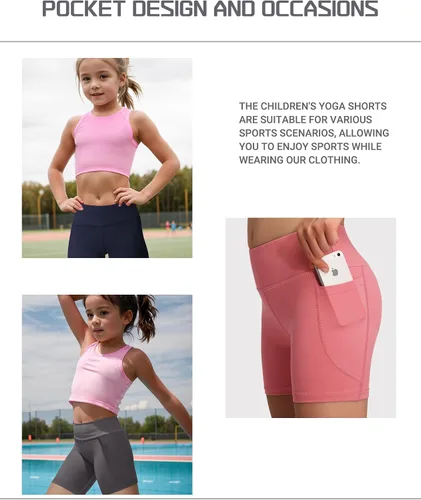 Vista 5 de Conjunto de pantalones cortos de yoga para niña con bolsillos (4 unidades)