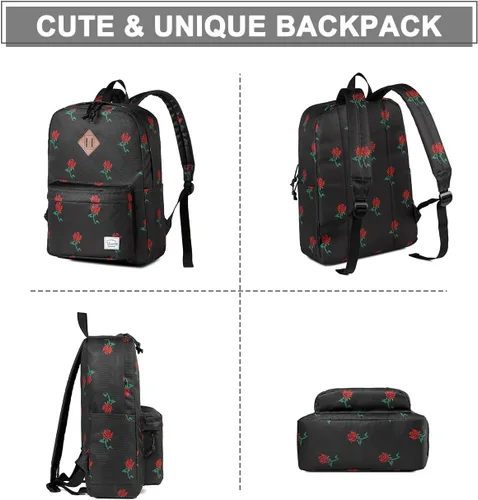 Vista 5 de VASCHY - Mochila ligera resistente al agua, mochila casual para mujeres, adolescentes y niñas, rosas