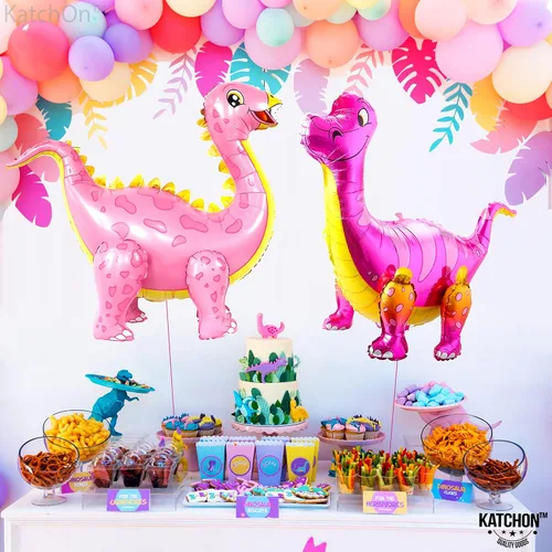 Vista 4 de KatchOn, Combo de globos grandes de dinosaurio rosa, 35 pulgadas, paquete de 3, globos de dinosaurio rosa 3D para fiesta de cumpleaños, globos