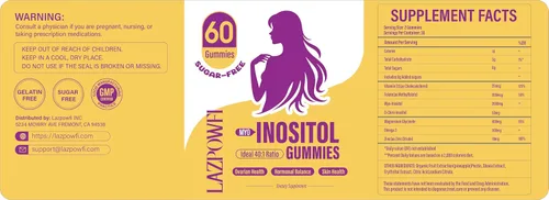 Vista 8 de Myo-inositol y D-Chiro Inositol, Gomitas de inositol con vitamina D3, glicinato de magnesio, omega-3, folato y zinc, suplemento de inositol ciclo