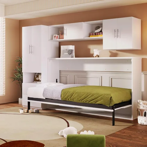 Vista 21 de Baúl móvil Murphy de tamaño Queen con módulo USB integrado de doble alimentación/USB, armario moderno y tradicional de madera maciza con cajón Gris-A