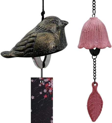 Vista 3 de Carillón de viento japonés de hierro fundido para exteriores, adorno para jardín, patio y balcón, decoración de campana de viento de metal colgante
