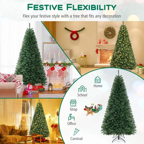 Vista 16 de DORTALA Árbol de Navidad artificial verde preiluminado de 7 pies, con bisagras, con 250 luces LED blancas cálidas, 8 modos de iluminación, 830