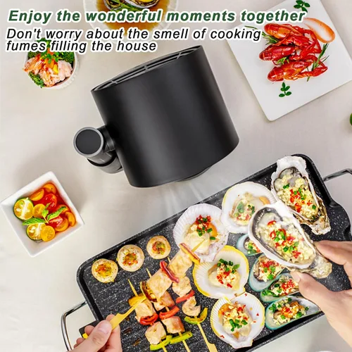 Vista 4 de Campana extractora portátil para cocina de RV, BBQ, olla caliente, ventilador de escritorio para cocina con 3 velocidades, altura telescópica, bajo