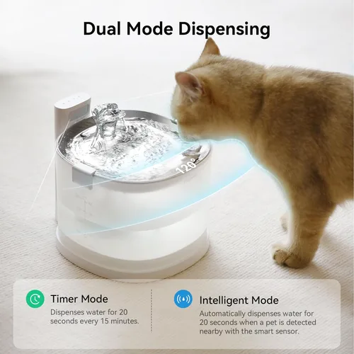 Vista 6 de Cheerble Fuente para mascotas Elfin E1+ sin bombeo con 9 filtros adicionales, fuente inalámbrica para mascotas operada con pilas, dispensador