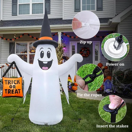 Vista 5 de 4.5 FT Halloween Inflatable Ghost Outdoor Decoration with Magic Hat
