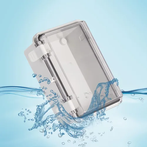 Vista 5 de Caja de conexiones ABS de 5.906 x 3.937 x 2.756 in con cierre de plástico transparente con bisagras, carcasa impermeable IP67 con soporte de pared