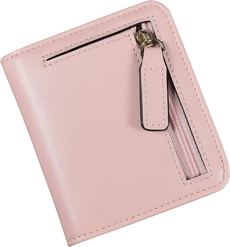 Vista 13 de Cartera pequeña para mujer, con bloqueo RFID, de cuero, plegable, compacta, tarjetero para mujer, con cremallera, bolsillo para monedas, ventana