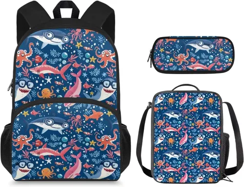 Vista 34 de Mochila 3D Otter para niños de 9 a 11 años, bonita mochila para niñas para la escuela, mochila elegante para niños con lonchera y bolsa