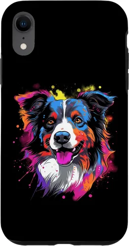 Vista 8 de Funda con diseño de salpicaduras de color arcoíris retro para iPhone 15 Border Collie