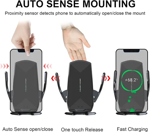 Vista 2 de Soporte inalámbrico para cargador de automóvil, 15 W Qi de carga rápida con sujeción automática para teléfono celular, soporte para automóvil