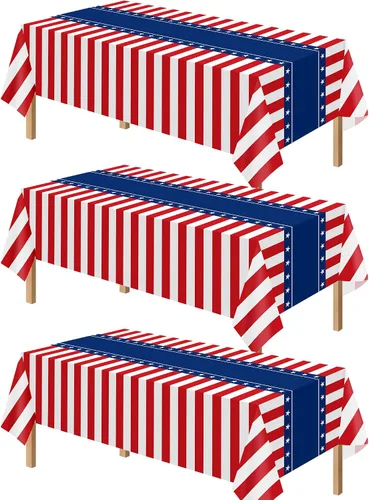 Vista 14 de Kelool Decoraciones del 250 aniversario de Estados Unidos, paquete de 3 manteles patrióticos de 54 x 108 pulgadas, mantel rectangular desechable