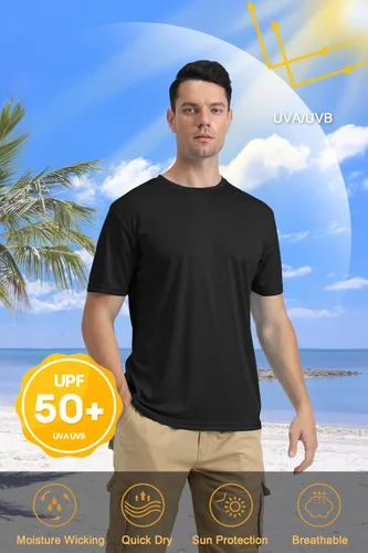 Vista 2 de KEFITEVD Camiseta de manga corta para hombre con protección solar UPF 50+, secado rápido, camiseta de natación SPF, para entrenamiento, pesca