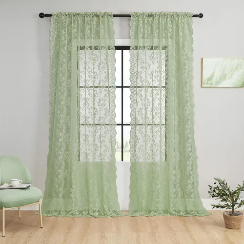 Vista 16 de Cortinas de encaje floral victoriano transparentes - 45 pulgadas de largo, 2 paneles, bolsillo para barra de cocina estilo cafetería, filtro de luz
