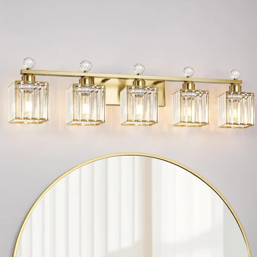 Vista 25 de Lxybcce Moderna lámpara de tocador de baño de cristal, 14 pulgadas, 2 luces, accesorios de luz negra sobre el espejo, fácil instalación e