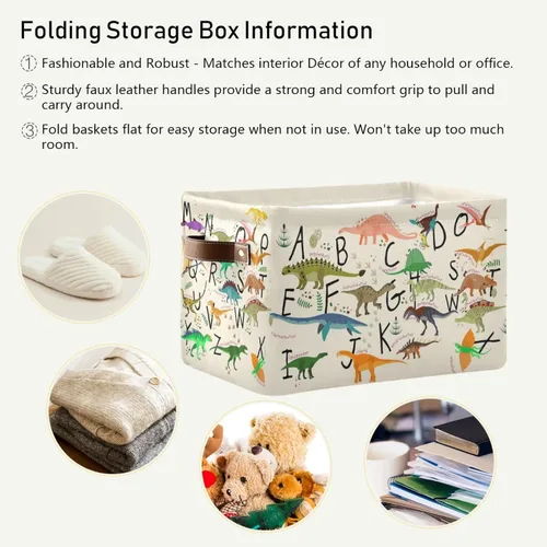 Vista 5 de Emelivor ABC - Contenedor de almacenamiento plegable con asa rectangular impermeable ABC Dinosaurios cesta para almacenamiento cubo organizador