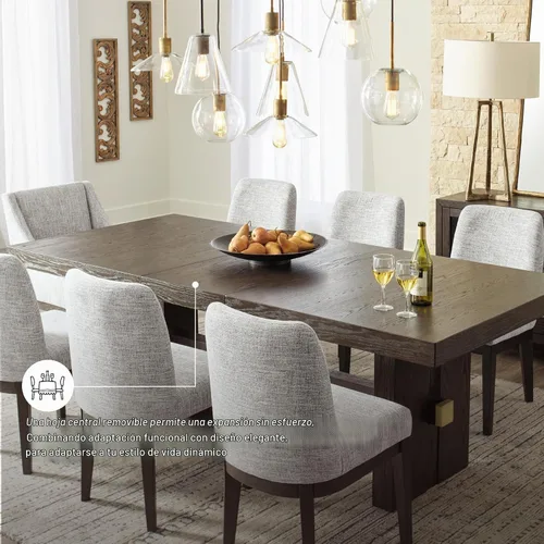Vista 6 de Signature Design por Ashley Burkhaus - Mesa extensible rectangular para comedor, con hoja central removible, capacidad para hasta 8 personas