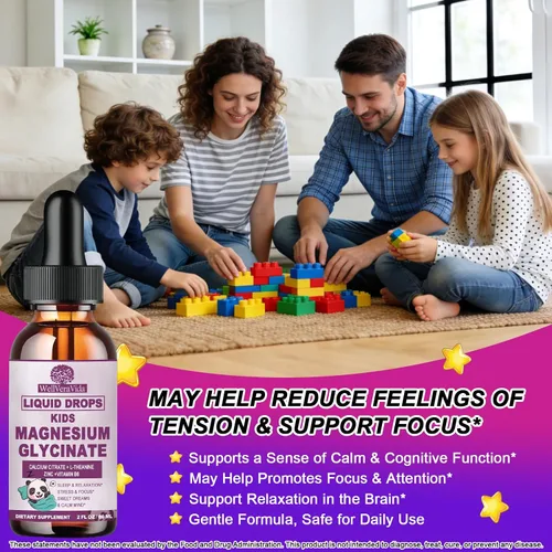 Vista 4 de Líquido de glicinato de magnesio para niños y adultos, glicinato de magnesio 200/100 mg con calcio, L-teanina, vitamina B6 zinc para un sueño