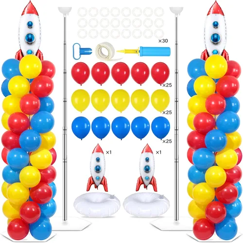 Vista 20 de Juego de 2 soportes de columna de globos nocturnos de película con 102 globos de aluminio de palomitas de maíz, soporte de torre ajustable de 5.57