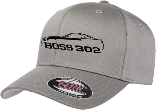 Vista 14 de 2012 2013 Ford Boss 302 Mustang Classic Car Outline Design Flexfit 6277 Gorra de béisbol atlética cabida Negro