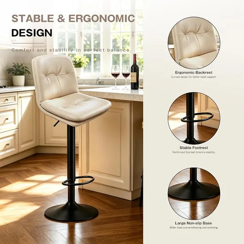 Vista 6 de Bar Stools Set of 2 Swivel Adjustable Bar Chairs Counter Height 360° Swivel Leather Bar Chairs with Padded Seat, Backrest & Footrest for Kitchen