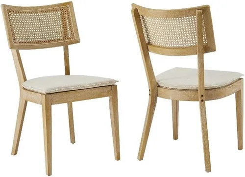 Vista 6 de Modway Caledonia - Silla de comedor de madera con caña de ratán en color beige negro - Juego de 2