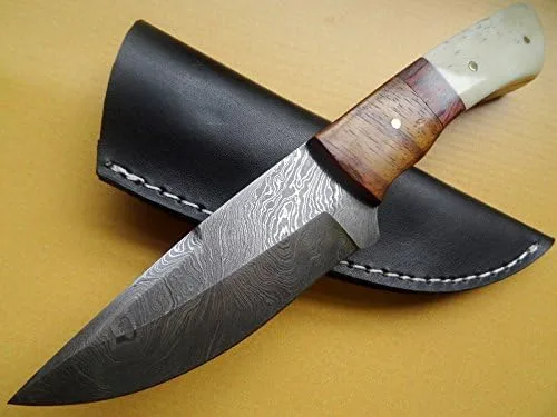 Vista 3 de BC-165 Impresionante Hecho A Mano De Acero De Damasco 9" Pulgadas Cuchillo De Hueso Liso Y Mango De Madera