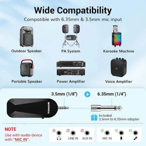Vista 2 de TONOR - Auriculares inalámbricos con micrófono, sistema de auriculares con micrófono UHF, micrófono de mano y de cabeza 2 en 1, micrófono de oreja
