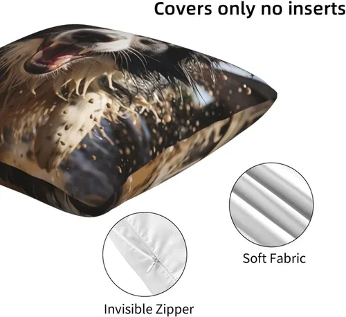 Vista 3 de 2 fundas de almohada cuadradas de 16 x 16 pulgadas, fundas de almohada suaves de pastor Border Collie, fundas de almohada modernas para decoración