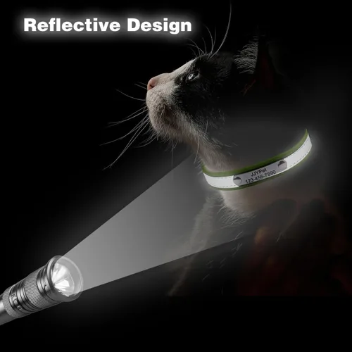 Vista 2 de Collares reflectantes personalizados para gatos con etiqueta de nombre y chapado, collar de gato personalizado grabado con nombre y teléfono, collar