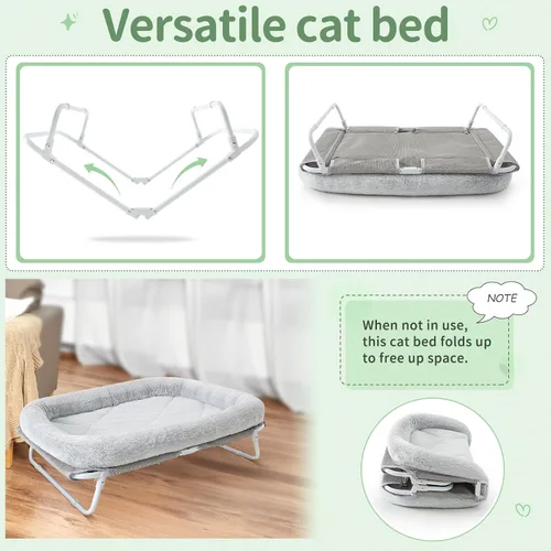 Vista 5 de Sunhoo Cama elevada para gatos, hamaca elevada plegable para mascotas, tumbona para cachorros con marco de metal fuera del suelo, cubierta lavable