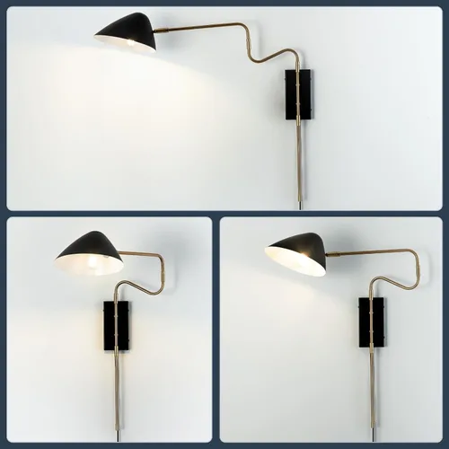Vista 3 de Modernos apliques de pared enchufables, luces de pared negras con brazo oscilante con cable de interruptor de encendido/apagado para dormitorio