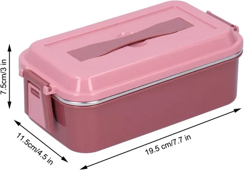 Vista 6 de Portable Stainless Steel Lunch Box, Bento Insulated Rectangular Rice Box, Single Layer Food Container with Handle for Home and School Use