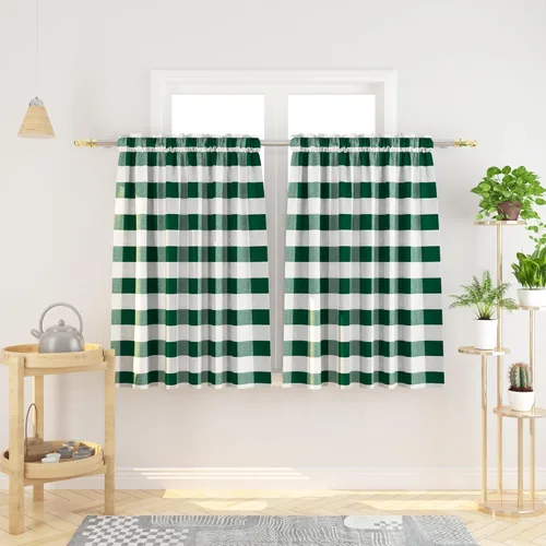 Vista 199 de Cenefas de cortina para ventana de 16 pulgadas de largo, 2 paneles de cuadros búfalo, cortinas pequeñas con bolsillo para barra, estilo clásico