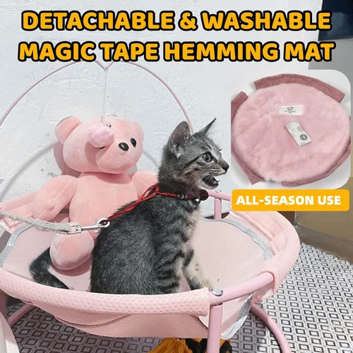 Vista 5 de Hamaca para gatos de fácil montaje, perca elevada para gatos, cama desmontable para perros pequeños con alfombrilla extraíble lavable para mascotas