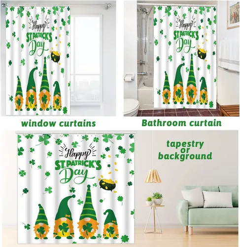 Vista 7 de gisgfim Cortina de ducha de 72 x 72 pulgadas, para el día de San Patricio, gnomo irlandés, trébol verde, trébol, primavera, cortina de ducha de tela