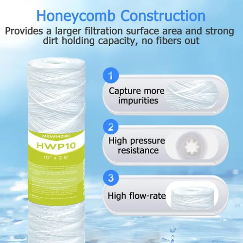 Vista 3 de Cartucho de filtro de agua de 5 micrones para toda la casa, filtros de sedimentos para heridas de cuerda para agua de pozo, reemplazo universal
