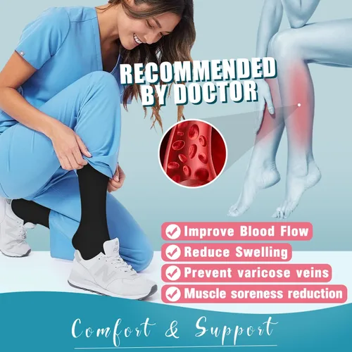 Vista 4 de BLUEENJOY Calcetines de compresión para mujeres y hombres (3 pares) El mejor apoyo para enfermeras, correr, senderismo, recuperación y calcetines
